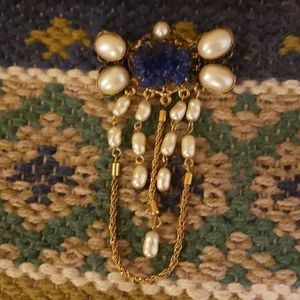 Vintage De LIGUORO Art Nouveau Lapis Lazuli Brooch